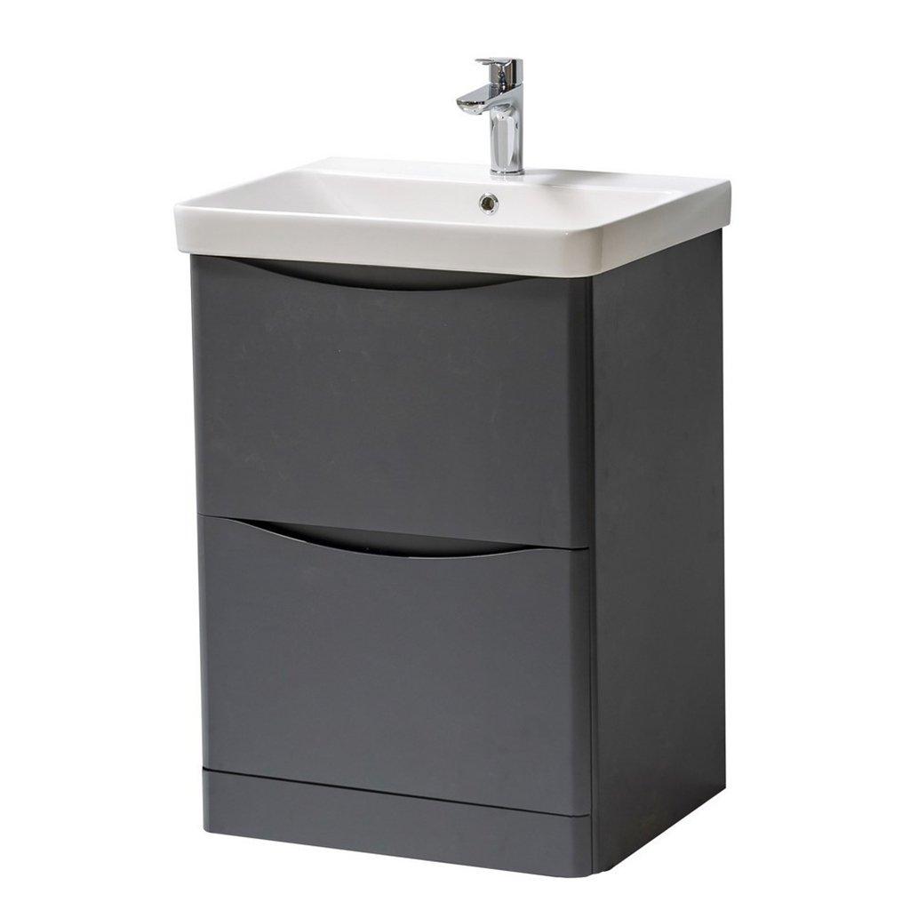 Matt Graphite Bathroom Standing 2-Drawer Unit with Basin 60cm Wide